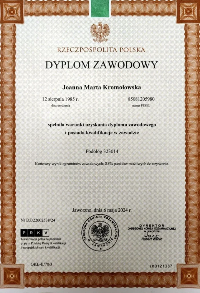 Dyplom zawodowy podolog